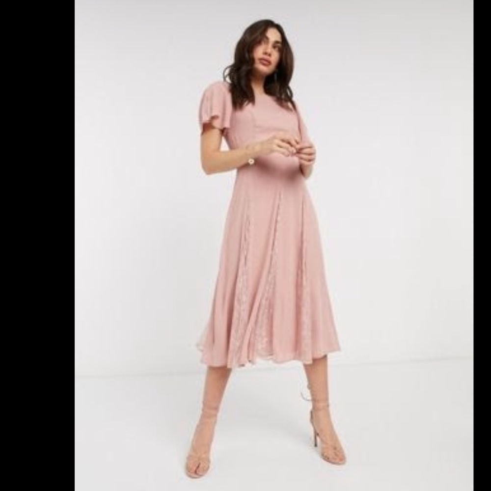 ASOS midi dress w/ lace panels and blouson bodice